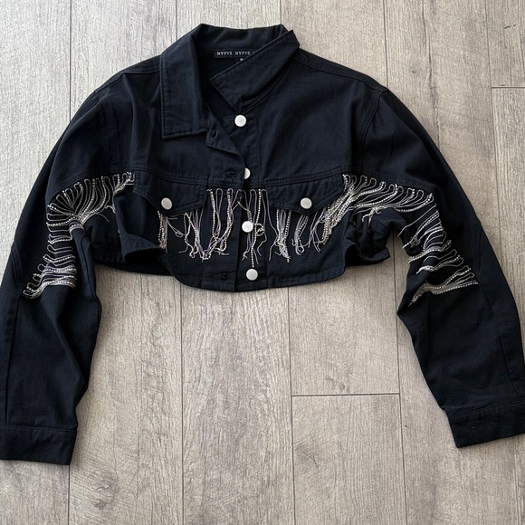 Jackets & Blazers - Black Fringe Cropped Jacket